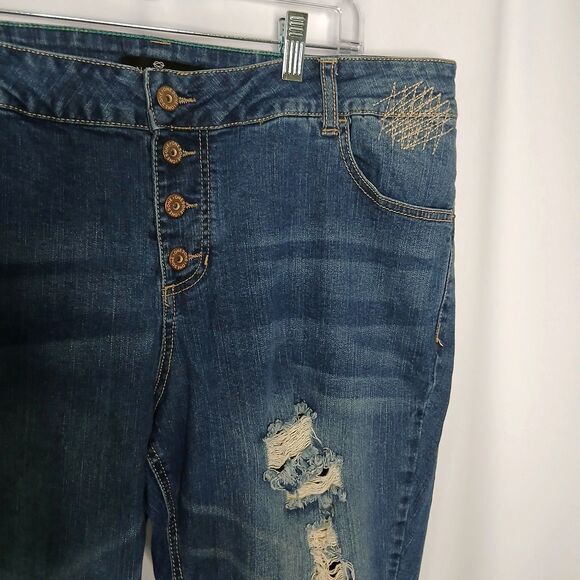 one 5 one Distressed Button Fly Jeans High Rise Stretch Womens Plus Size 20W - Picture 5 of 7